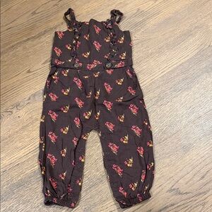 Something Navy Kids Floral Jumpsuit - Brown and Pink - 18m